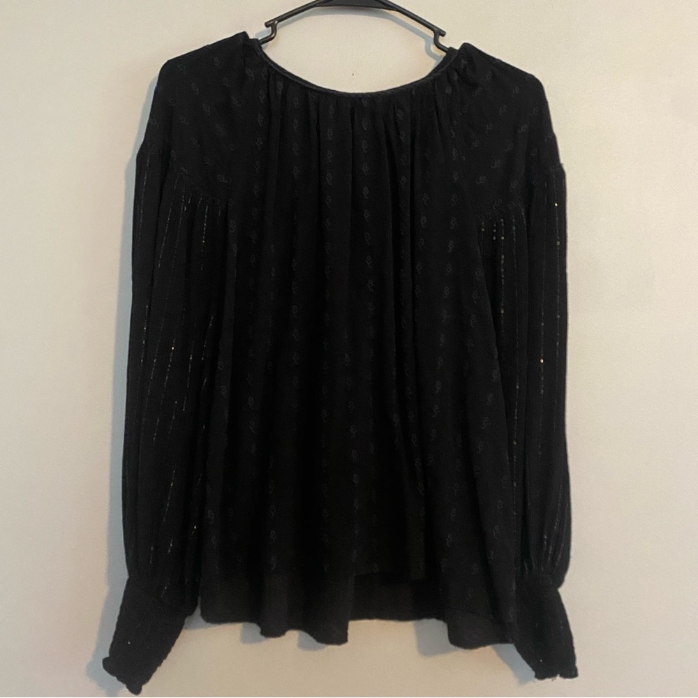Anthropologie Conditions Apply Black Metallic Accent Blouse - XS